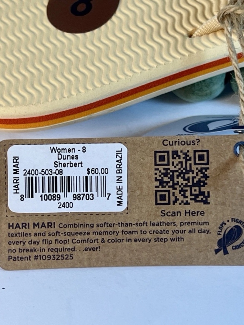 NWT Hari Mari Dune’s Flip Flop Sandals Dunes Cream Sherbert Women’s 8 - Picture 12 of 16